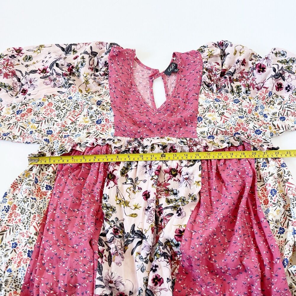 GiGio Oversized Tunic Blouse Top Shirt Dress Size Medium Floral Cottagecore Boho - Picture 4 of 16